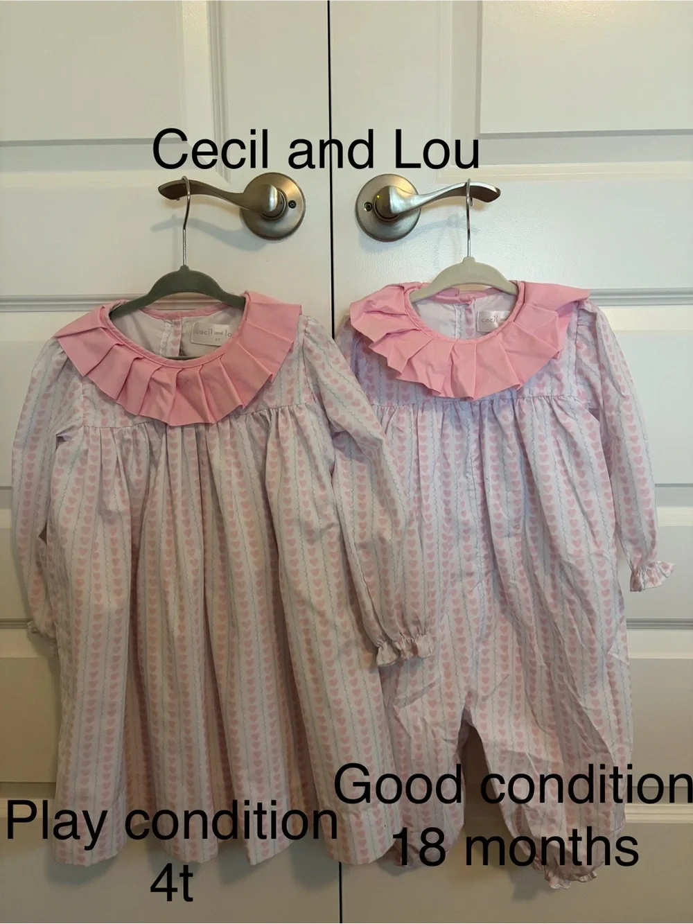 Cecil and Lou Girls' Pink Ruffle-Collar dress with matching romper
